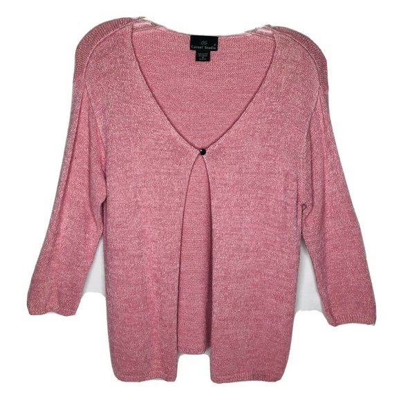 Casual Studio Small Women Pink Cardigan Open Front 3/4 Sleeve Topper Button Top - Picture 1 of 8